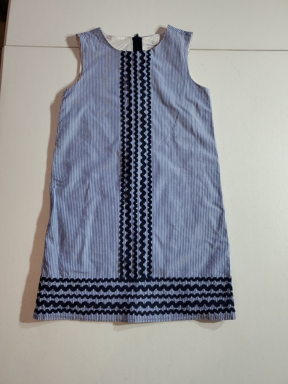 Vineyard Vines Girls Sz 8 Navy White Striped Sleeveless Dress Bric Brac Detail